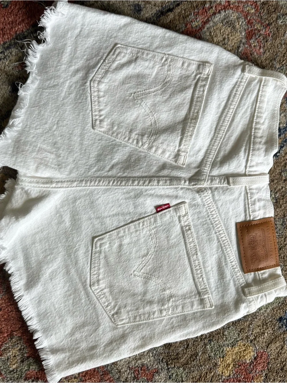 Levi's White Frayed Ribcage Denim Shorts - Picture 3 of 6